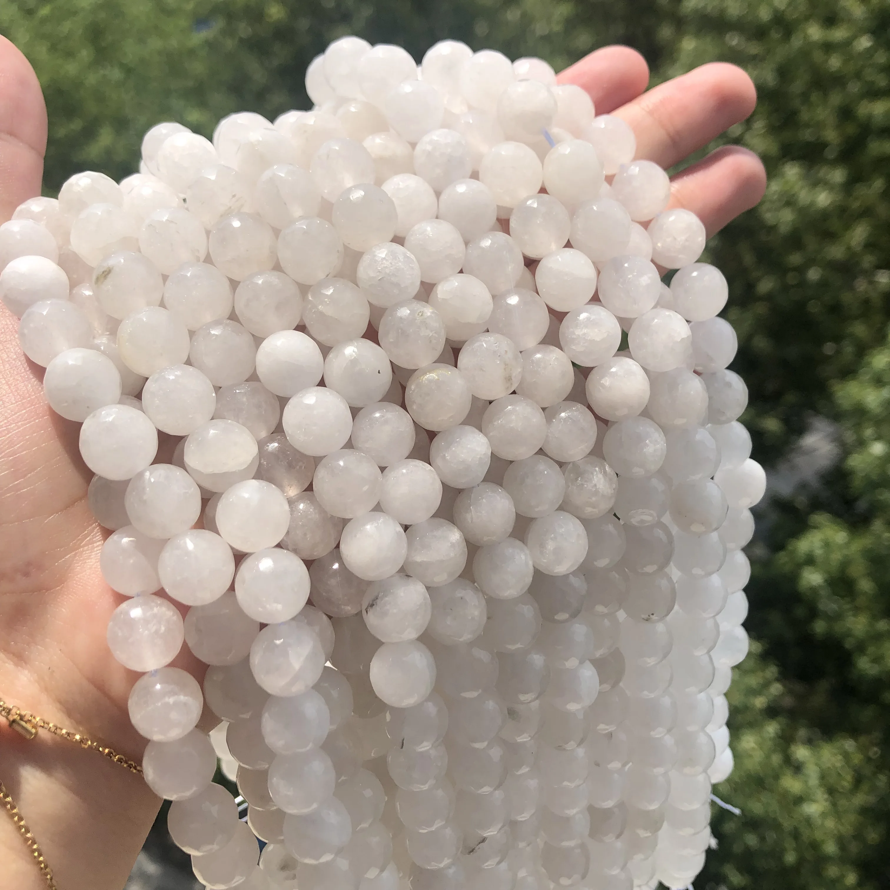 Natural Stone Milk White Jade Faceted Chalcedony Beads Round Loose Beads For Jewelry Making DIY Bracelet 4/6/8/10/12mm Wholesale