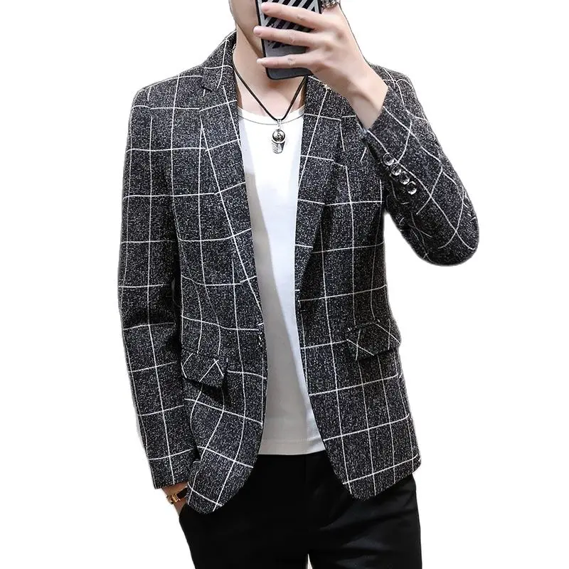 Off White Męska marynarka w kratę, wiosenno-jesienna nowość Terno Masculino, biznesowa marynarka casualowa, moda slim płaszcz Homme