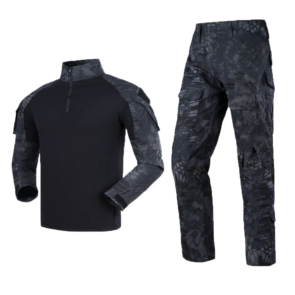 Tactical Casual Men Sets Polo Shirts and Camouflage Cargo Pants Elbow Knee Pads Male Suits Outdoor Hiking Training Clothing