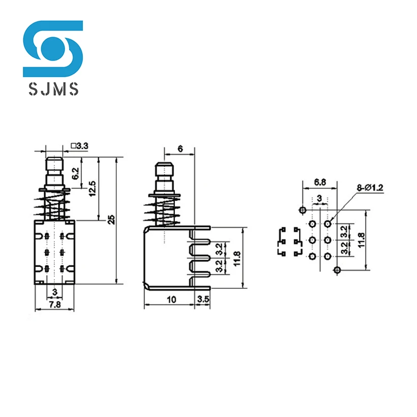 10pcs PS-22F03 Straight Angle PCB Latching Push Button No/self-locking key power Reset switches With A11 Color Button Switch Cap