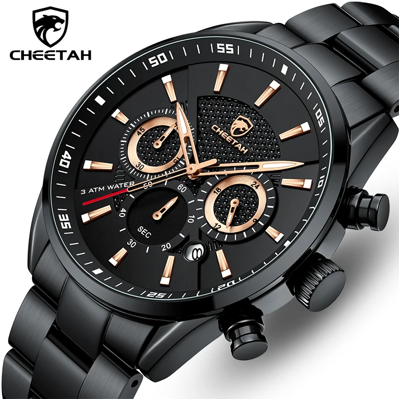 CHEETAH New Watch Top Brand Casual Sport Chronograph Men\'s Watches Stainless Steel Wristwatch Big Dial Waterproof Quartz Clock