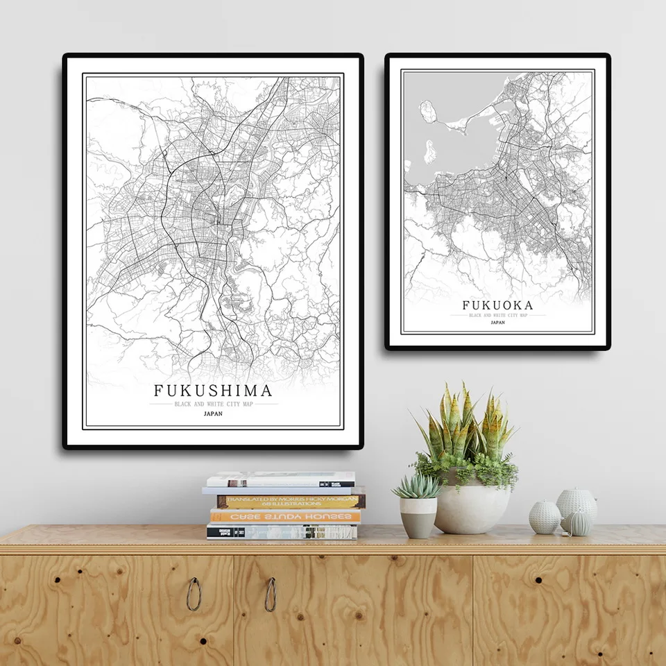 Japan Black and White City Map Poster Nordic Living Room Tokyo Kobe Kyoto Wall Art  Home Decor Canvas Painting Creative gift