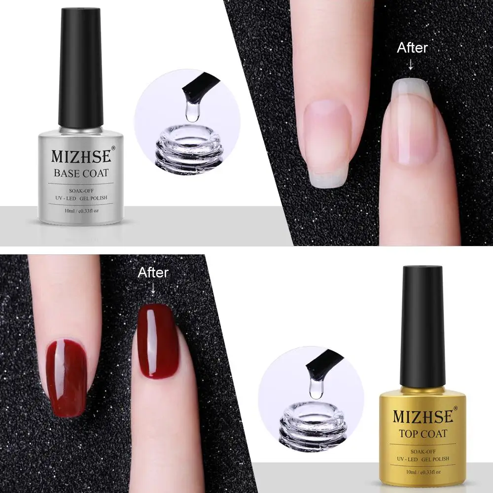 MIZHSE 2PCS 10ml Primer Nagel Gel UV LED Basis Mantel und Top Coat Soak Off Gel Nagellack für Nail art Design Lack Nagel Gel