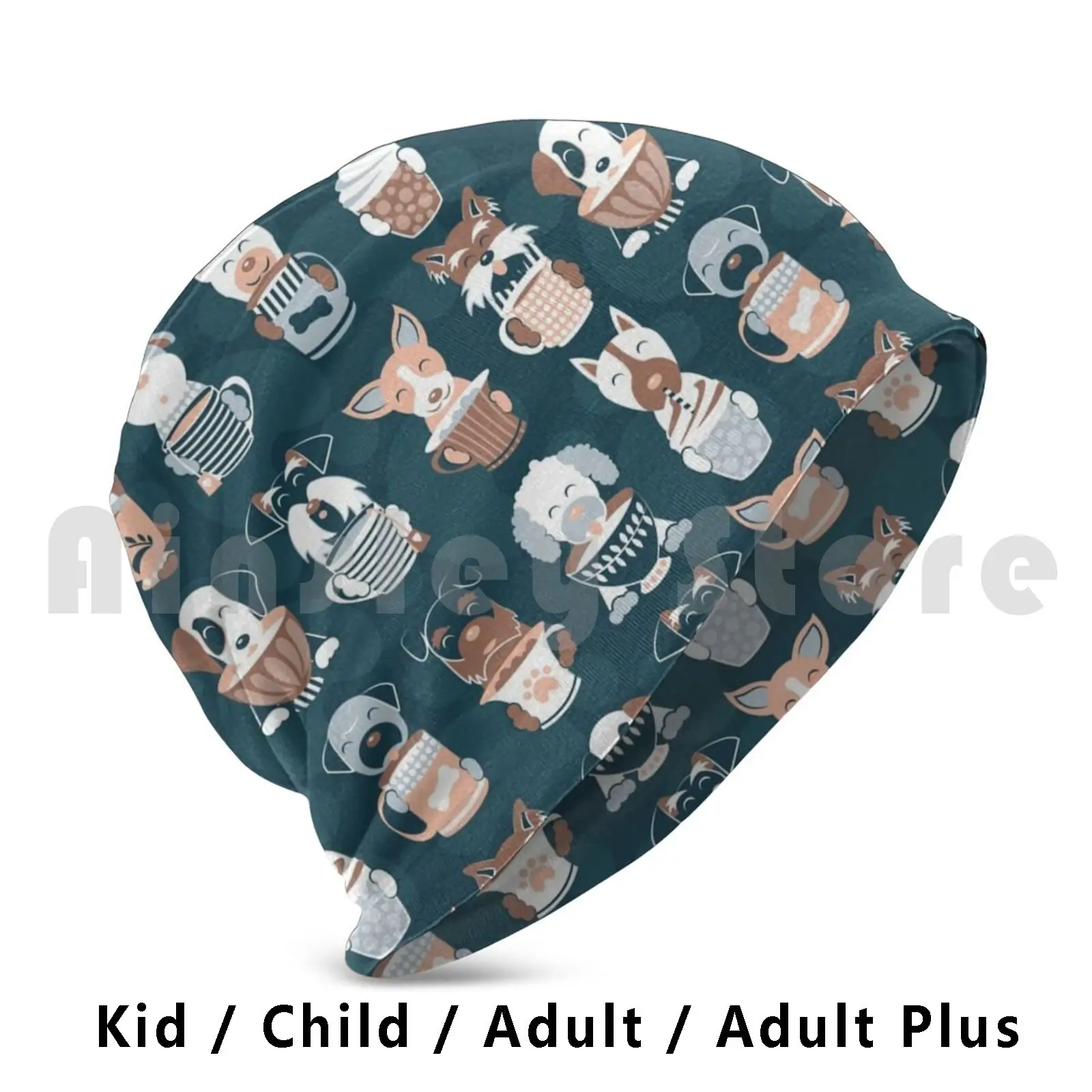 Gorros con patrón cómodo de la hora del café y del té 2 2019, calendario, fondo azul marino