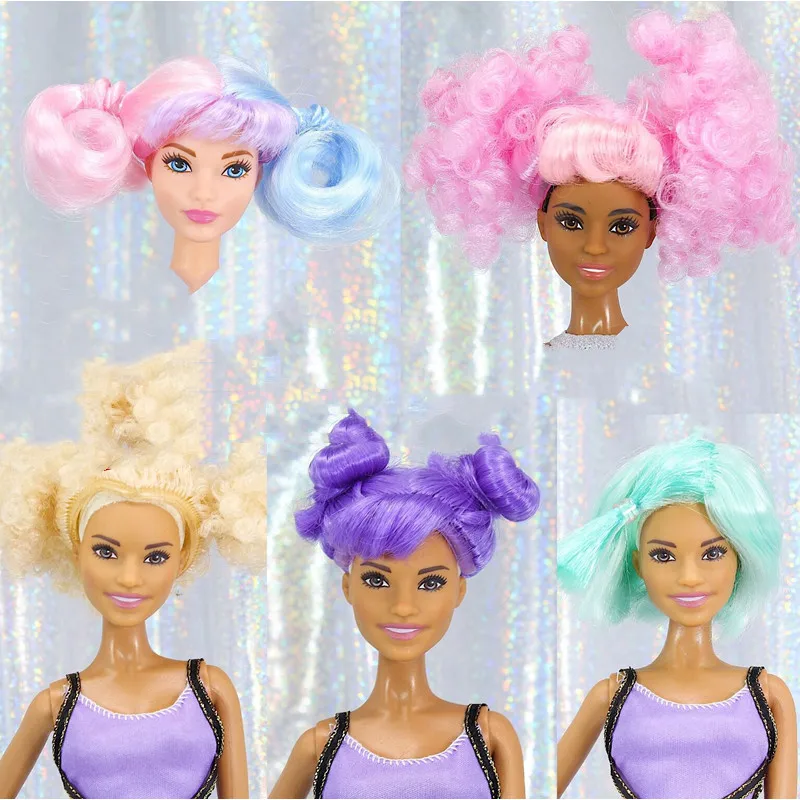 Colorful 1/6 Doll Wig Green Purple Pink Blue Gold Doll Hair Monster High Doll Wig Bald Heads Girl Doll DIY Dressing Parts Decors