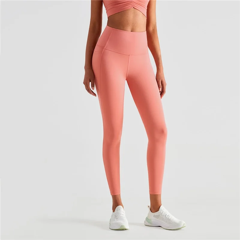 Solid Color Sexy Women Fitness Leggings Soft Tights High Waist Gym Sports Pants With Side Pockets Breathable Workout Training