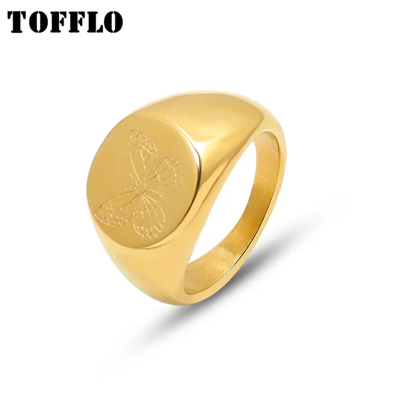 

TOFFLO Stainless Steel Jewelry Butterfly Flower Geometric Personality Ring Female Fashion Ring BSA271-2