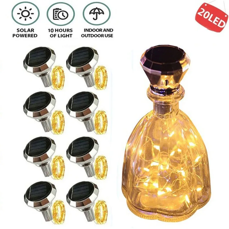 Guirxiété lumineuse solaire en liège pour bouteille de vin, fil de cuivre LED, guirxiété lumineuse dégradée colorée, Noël, fête de mariage, lampe de décoration artistique, 2m, 20 gibles