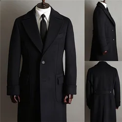 Formal Black Men Suits Thick Wool Custom Made Men Jacket Windbreaker High Quality Tuxedos Peaked Lapel Blazer Business Long Coat