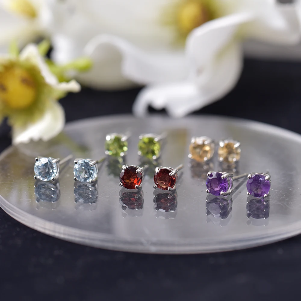 Itsmos topázio granada ametista citrino brincos de pedra natural clássico peridot s925 brincos de prata jewerly presente de aniversário