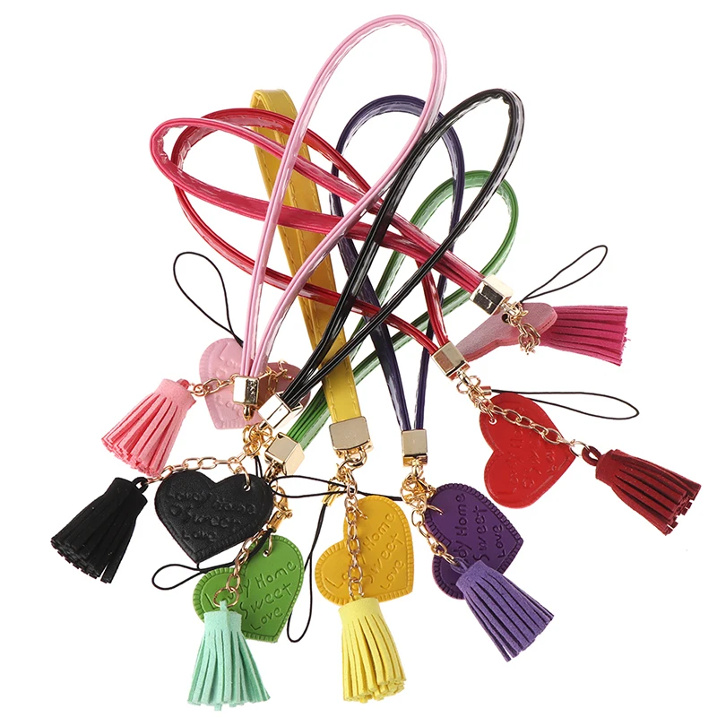 Love Heart Tassel Hand Wrist Lanyard Strap String For Phones For IPhone 7 8 X 6 For Xiaomi Camera USB Flash Drives Keychains