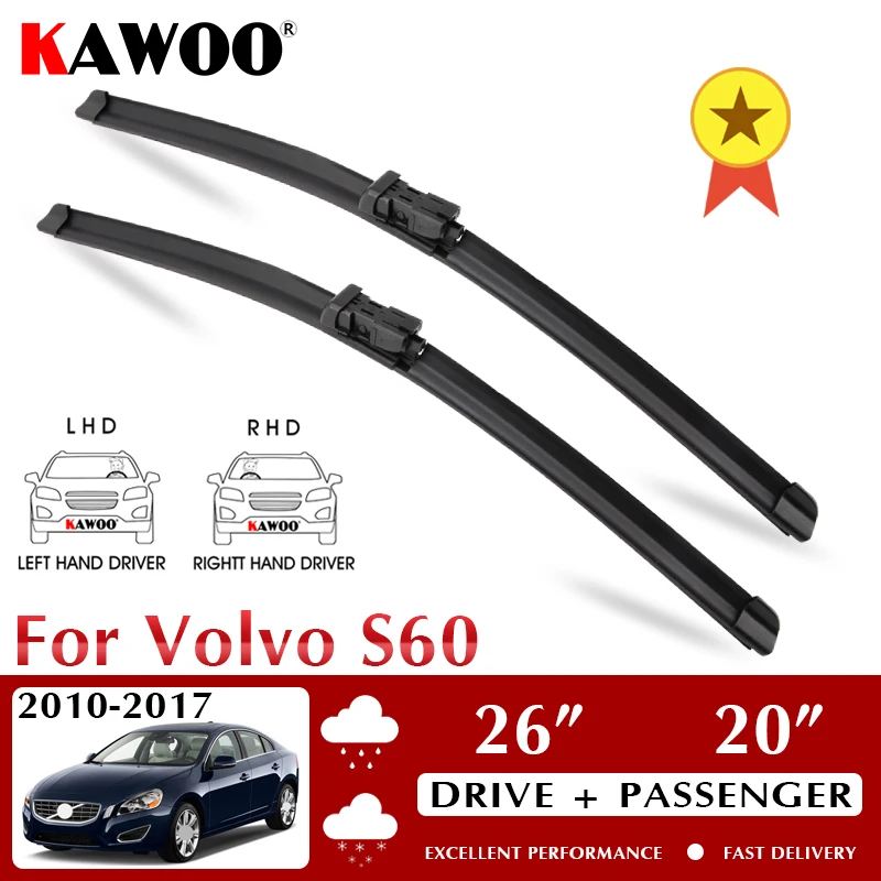 

KAWOO Wipers Front Car Wiper Blade For Volvo S60 2010-2017 Windshield Windscreen Front Window Accessories 26"+20" LHD RHD