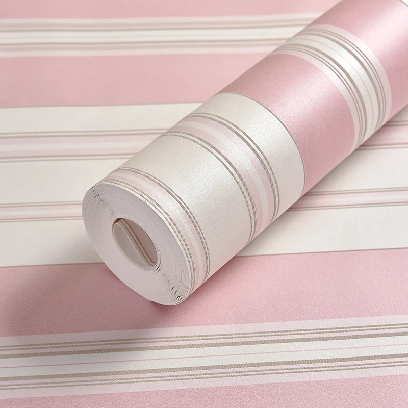 PAYSOTA Children Room Wallpaper Bedroom Romantic Pink Princess Room Environmental Non-woven Stripe Wall Paper Roll