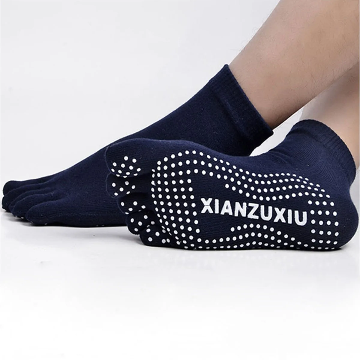 Man Pilates Socks Cotton Breathable Non-Slip Massage Yoga Socks Cotton YOGA Sports Five-finger Black White Floor Sock 5 Toe Sock