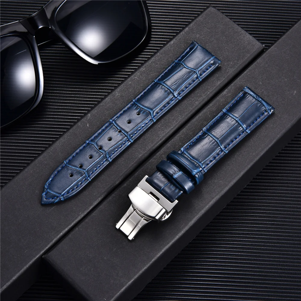 

Bamboo Pattern Calfskin Leather Watch Strap Butterfly Buckle Replacement Watch Accessories 18mm 20mm 22mm 24mm Watchbands