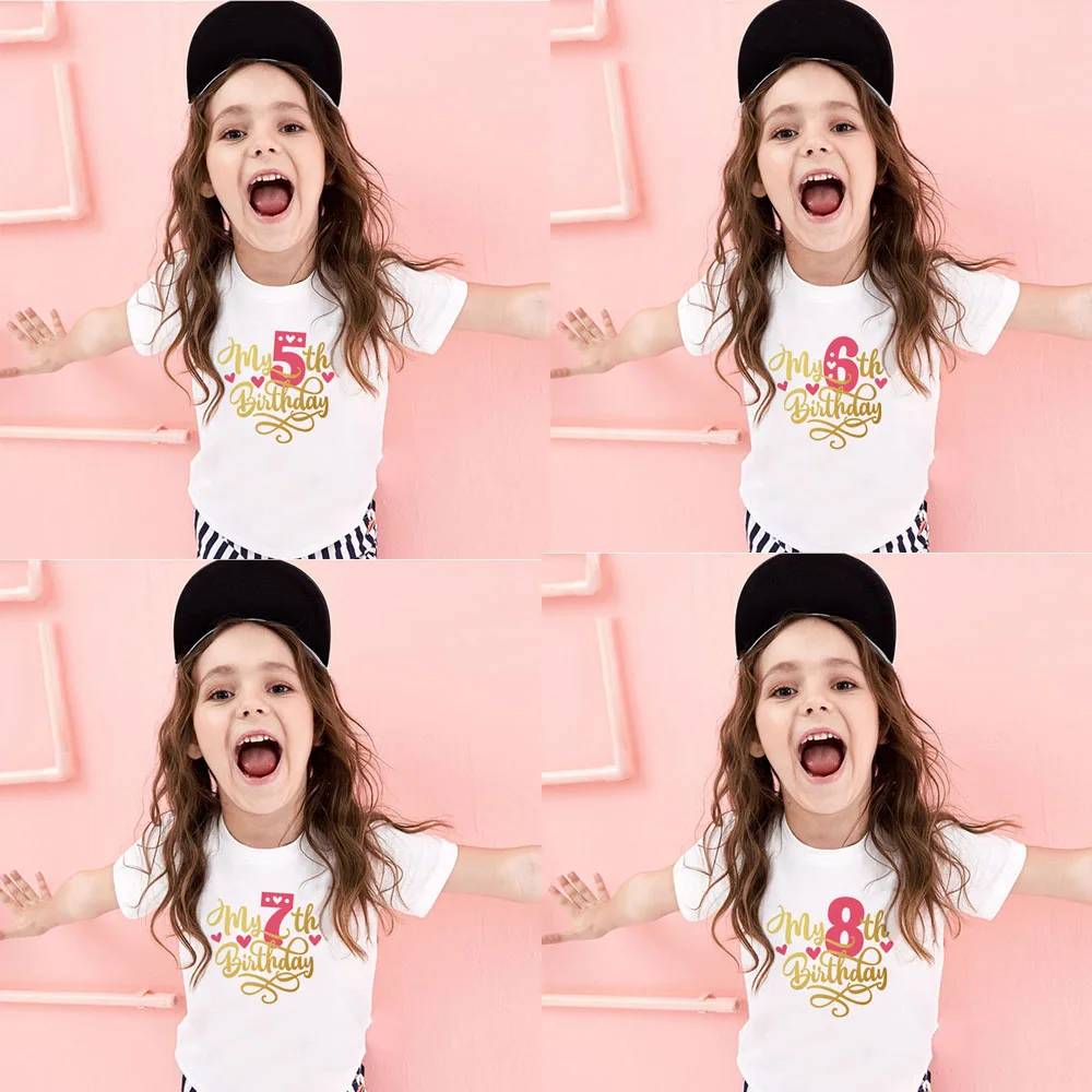 Kids Girls T-shirt for Birthday Summer Children Clothing Funny T Shirt Tshirt Tees Tops Size 1 2 3 4 5 6 7 8  Year Present