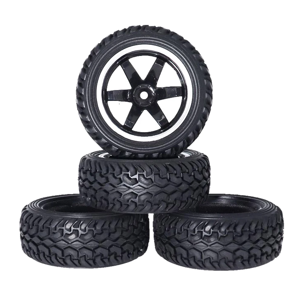 4PCS 1:10 RC Rally Tires Rubber Tyres 75mm With Wheel Rims for 1/10 1/16 RC Car Tamiya HSP HPI Traxxas TRX4 4WD RC On Road  Car