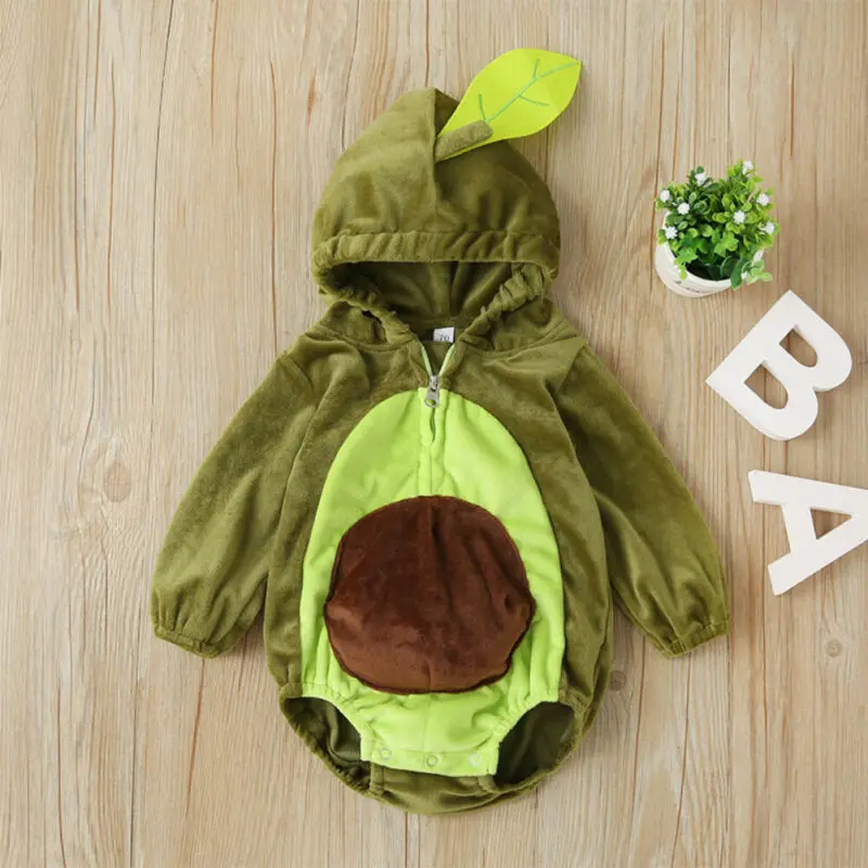 Lioraitiin 0-24M Infant Kids Baby Boy Girl Winter Warm Clothes Zippered Avocado Bodysuit Jumpsuit Overall Outfits