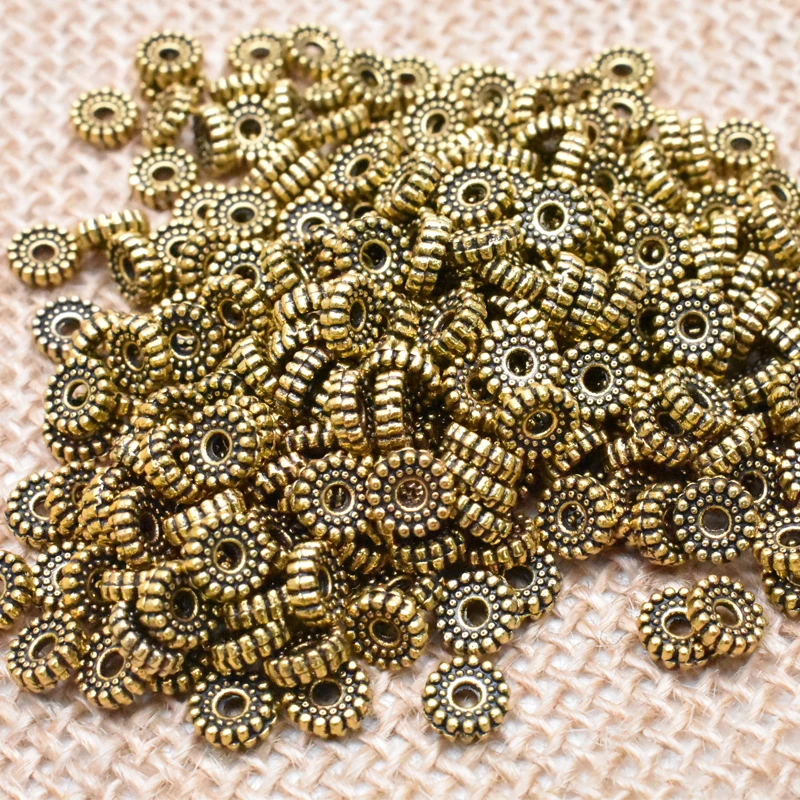 Wholesale 6mm 50pcsTibetan Metal Spacer Round Charm Beads Gold Color Spacer Beads Fit DIY Bracelet Jewelry Making Findings