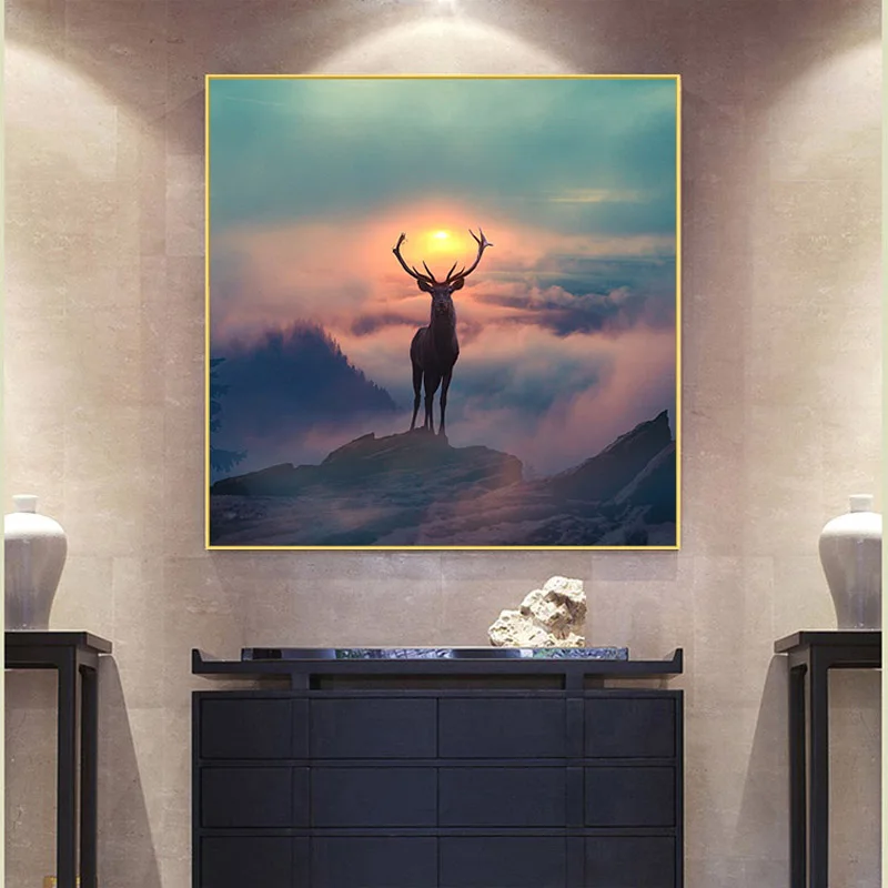 Nordic Style Forest Elf Deer Cavans Painting Animal Landscape Posters and Prints Wall Art for Living Room Home Decor Cuadros