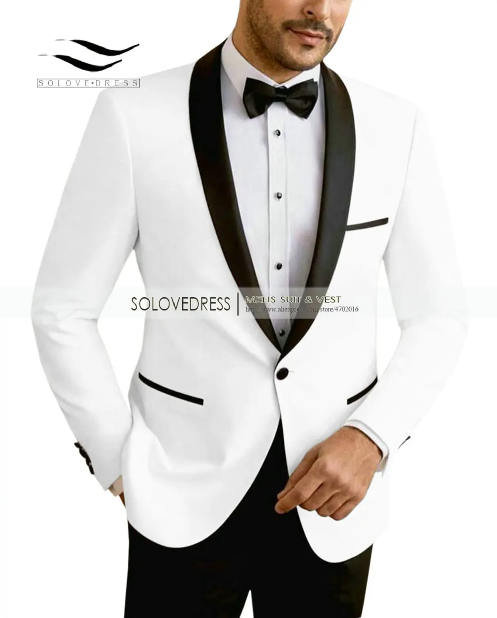 Elegant Men's Suits 2 Piece Leisure V Neck Shawl Lapel Groomsmen Tuxedos Men Suits for Wedding (Jacket+Pants)
