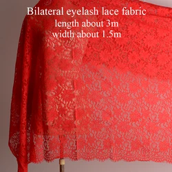 Red High quality three-dimensional heavy weight lace fabric embroidered hollow eyelash edge lace fabric