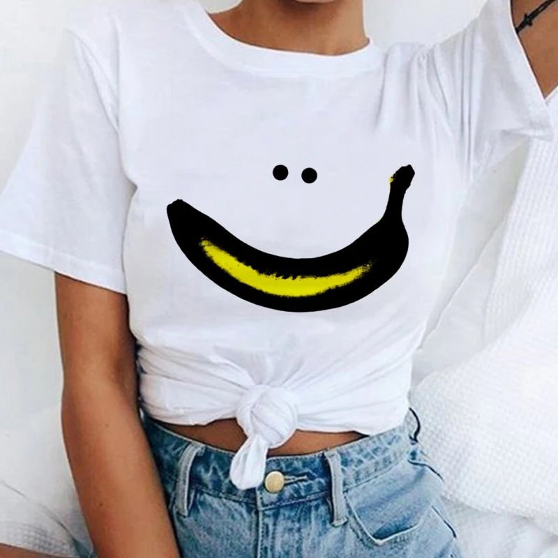 Summer Fashion Shirt Banana Funny Kawaii Summer Women T-shirt Hipster Top Tees O-Neck White Tee Shirt Femme