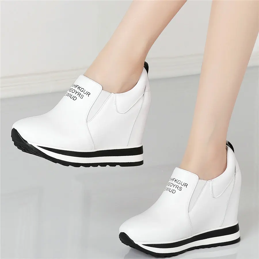 

Platform Pumps Shoes Women Genuine Leather Wedges High Heel Ankle Boots Female Slip On Round Toe Fashion Sneakers Casual Shoes