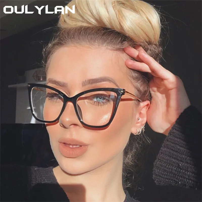 Oulylan 2022 Cat Eye Glasses Frames Women Fashion Myopia   Spectacles Frame Clear Lens Fake Glasses Men Vintage Optical Eyewear