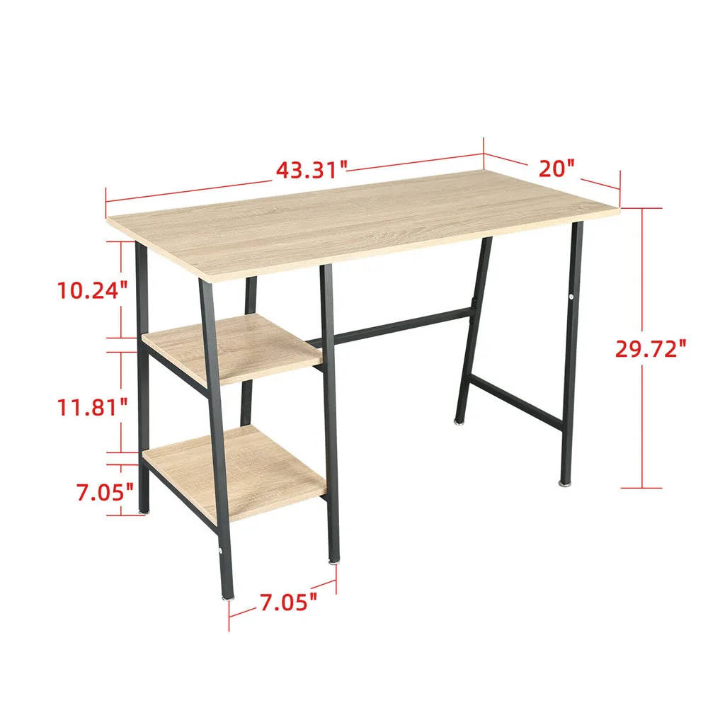 110x50.8x75.5CM Computer Desk with 2 Tier Removable Shelves Ideal for Home Office Oak[US-W]