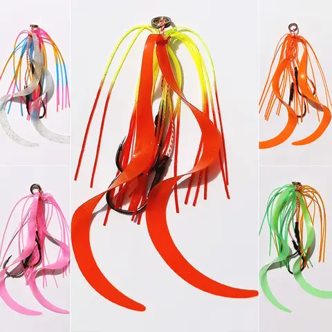 10pcs 카부라 스 내퍼 실리콘 스커트 어시스트 후크 지그 후크 바다 낚시 후크 지그 헤드 낚시 후크 슈퍼 스트롱