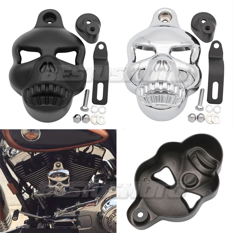 Motorcycle Skull Horn Cover For Harley Softail Dyna Fat Bob FXDF Street Bob FXDB Electra Glide LHT Road King FLHR Fatboy FLSTF 