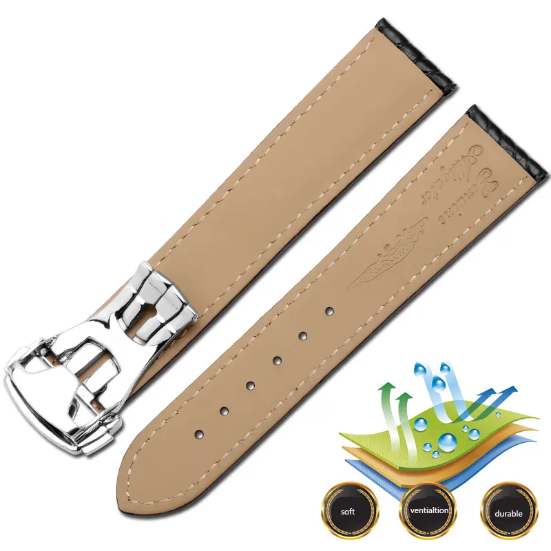 Pei Yi 18 19 20 22mm Genuine Crocodile Leather Strap Black Brown Strap Haima 300 Series Watch Accessories Replacement Strap