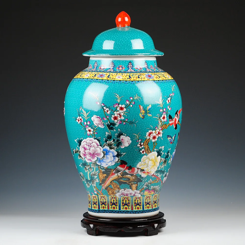 

Jingdezhen Ceramic Ginger jar European Enamel Color Storage jar porcelain temple jar