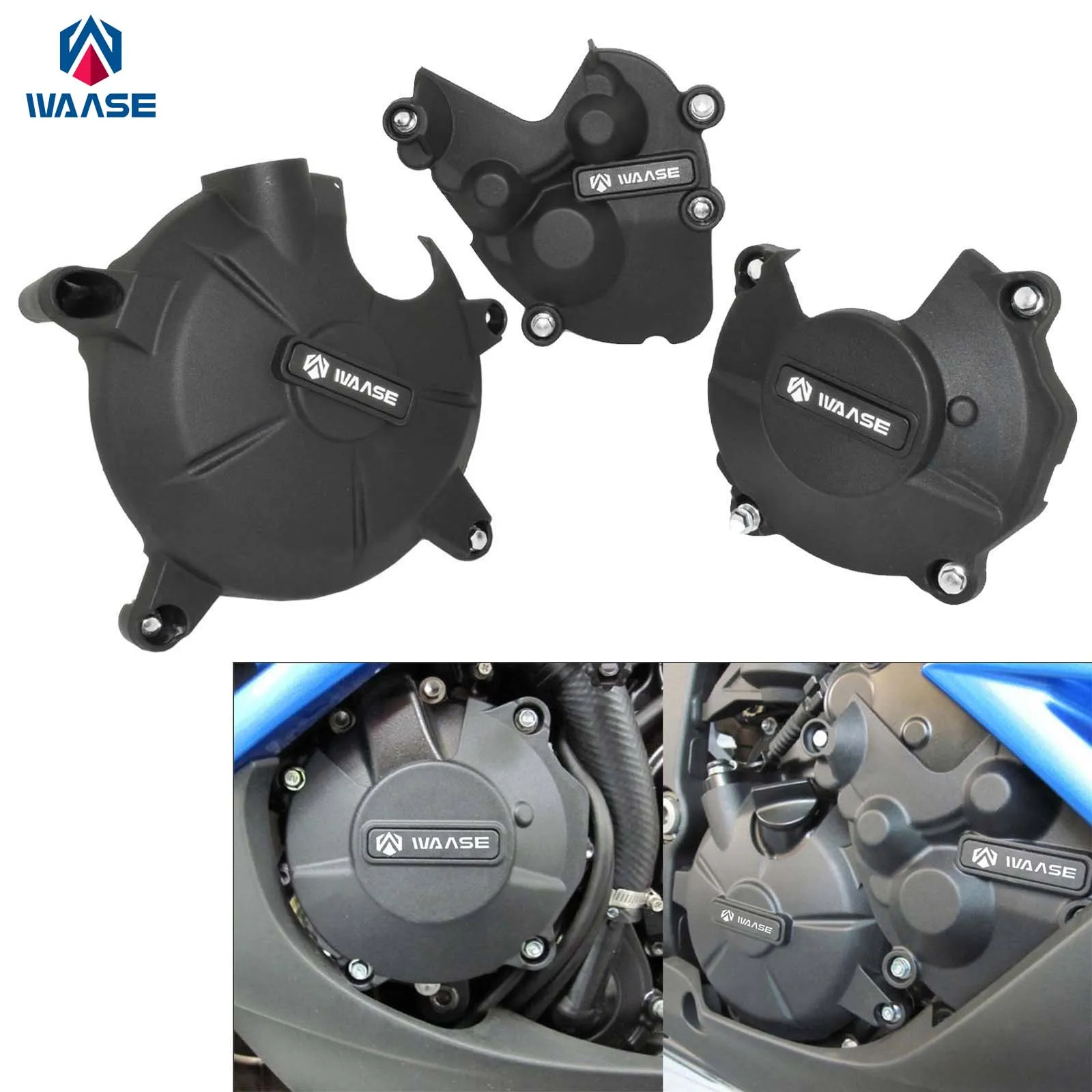 

waase Engine Guards Stator Clutch Pulse Cover Crash Protector Set For KAWASAKI Ninja ZX-6R ZX6R 2007 2008 2009-2012 2013-2021