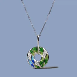 2021 Newest For Women Genuine 925 Sterling Silver Green Bamboo Leaves Luminous CZ Trendy Jewelry Handmade Enamel Jewelry