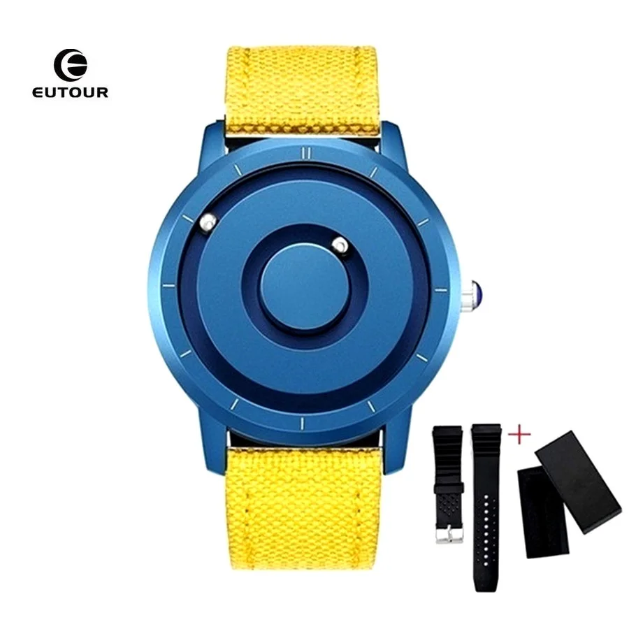 EUTOUR-Reloj de pulsera de cuarzo para hombre, cronógrafo de lujo con esfera magnética, Correa militar de cuero, resistente al agua, erkek kol saati