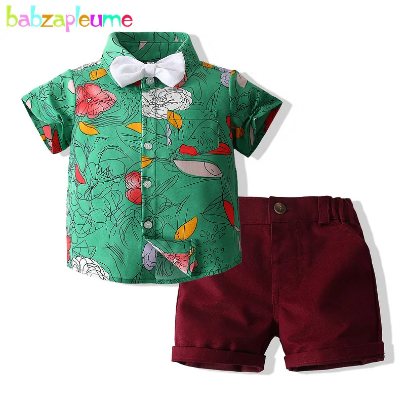 

babzapleume Summer Baby Boys Boutique Clothing Set Fashion Print Cotton Gentleman Kids Shirt+Shorts Korean Toddler Clothes 110