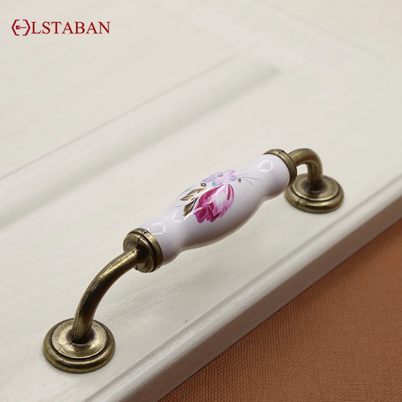 LSTABAN European Style Modern Minimalist Pastoral Ceramic Knob Drawer Shoe Cupboard Door Single Hole Wardrobe Handle
