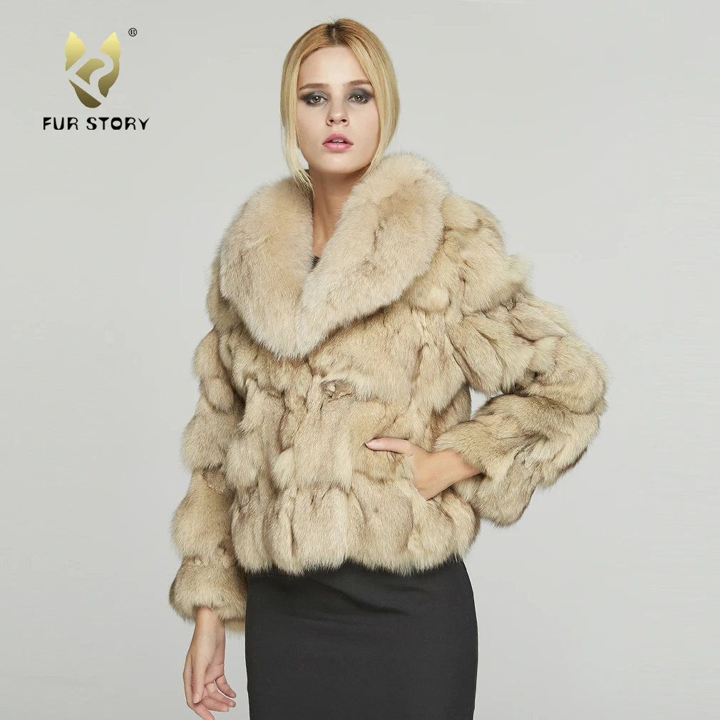 

Women's Real Fox Fur Coat Luxury Big Fox Fur Collar Solid Casual Winter Thick Warm Jacket Fur Story FS010220