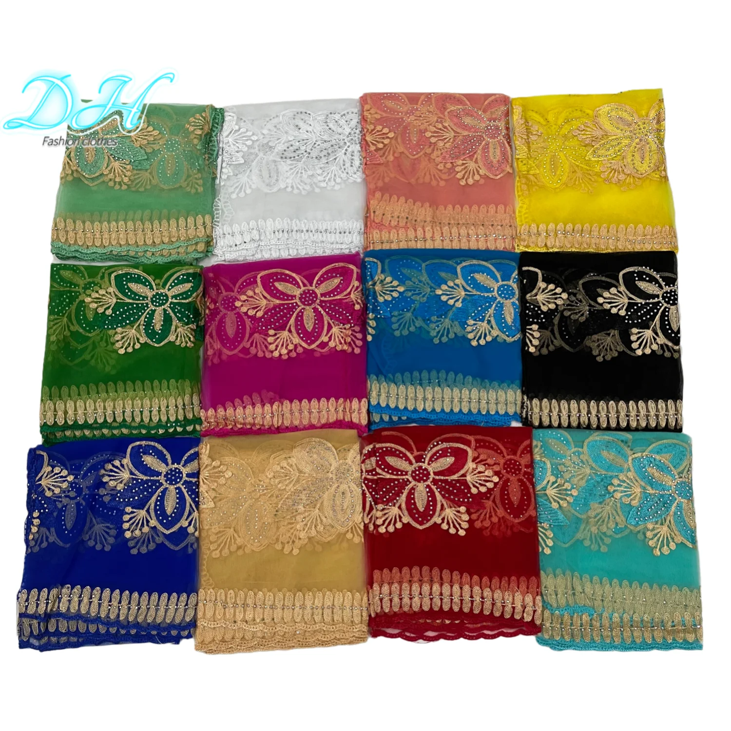 2021 African Islamic Women Scarf Fashion Pashmina Turban Pray Embroidered Shawl Wrap Muslim Set Small Size Hijab for Lady DH068