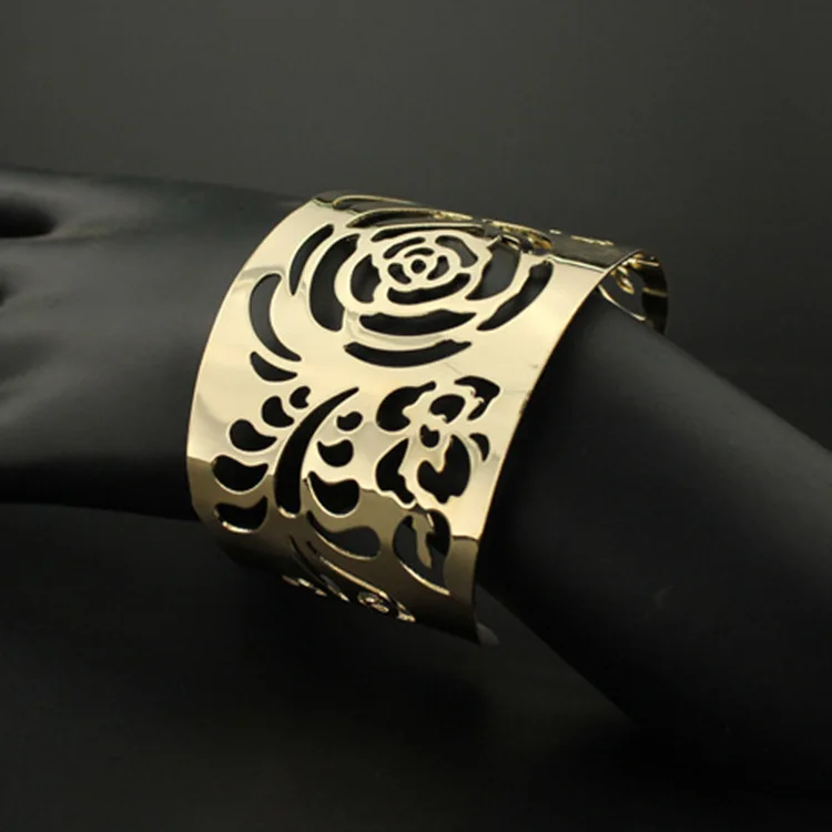Wide Cuff Geometric Gold Color Bracelet Bangles For Women Men New Alloy Open Big Female Bangle Fashion Jewelry