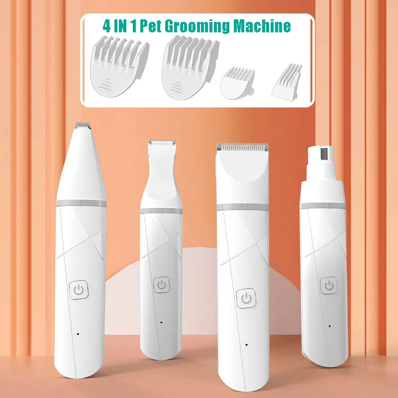 

2021 4 IN 1 Low Noise Pet Grooming Machine Dog Cat Hair Trimmer Paw Nail Grinder Pets Clippers Foot Nail Cutter USB Pet Supplies