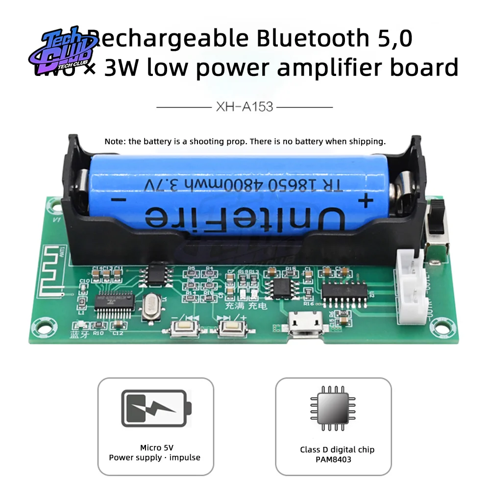 XH-A153 Lithium Battery Bluetooth-Compatible 5.0 Dual-channel Stereo Low Power Amplifier Board 3W+3W DC 5V PAM8403 Chip Dropship