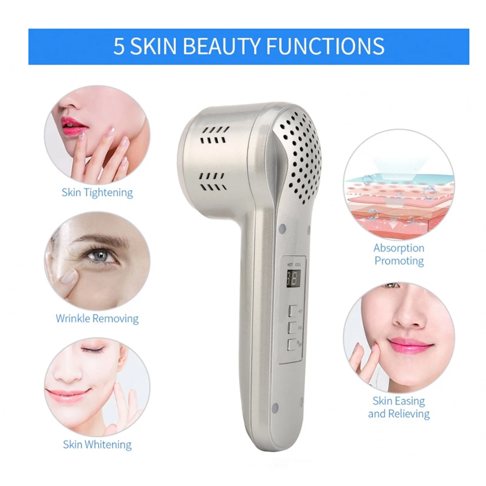 2021 New Hot and Cold  Facial Sonic Vibration Massager Warm Cooling Skin Care Device Beauty Device Face massage for Skin Firming