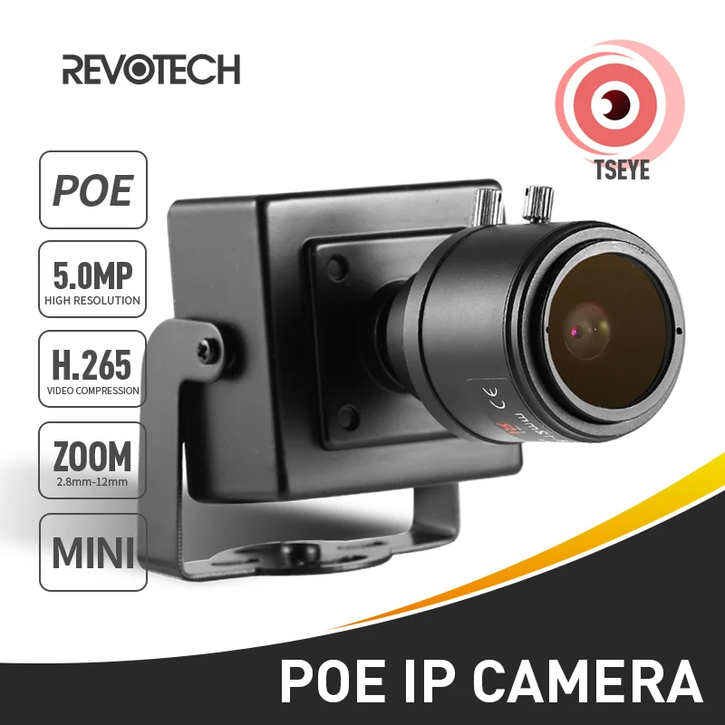 Revotech 실내 미니 타입 수동 줌 렌즈, POE HD 보안 CCTV 시스템, 비디오 감시 캠, 5MP IP 카메라, 2.8-12mm