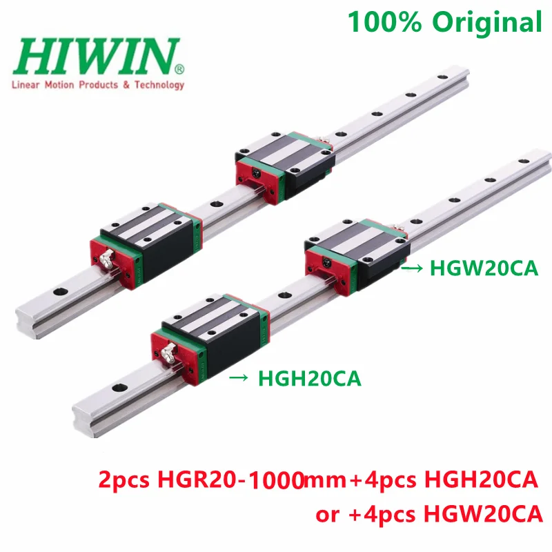 

100% Original HIWIN 2pcs linear guide rail HGR20 -1000mm + 4pcs HIWIN HGH20CA Or + 4pcs HGW20CA linear blocks HGH20 HGW20