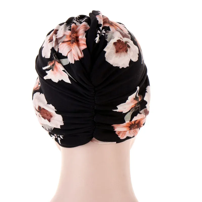 New Women Print Flower Knot Cancer Ruffle Chemo Hat Beanie scarf Turban Headwear Knitted Cap Hair Loss Cover