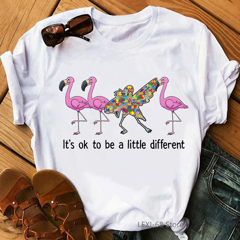 Flamingo it's okay to be a little bit different t shirt women funny graphic tshirt femme kawaii clothes summer fashion t-shirt