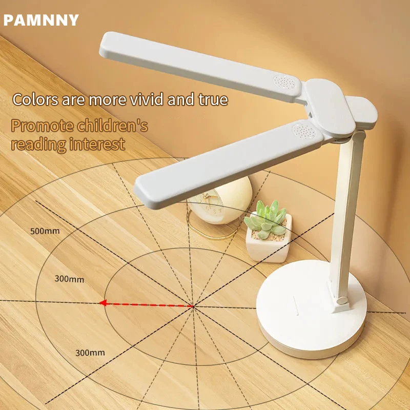 PAMNNY Desk Lamp Dual-Head Type High Brightness LED Table Lamp Touch Dimming Foldable  Work and Study Eye Protection Table Light